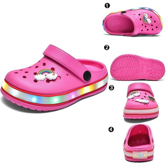 New Xpkws Toddler Girl Size 8 Pink LED Clogs Slip On Sandal Shoe w Bonus Charms