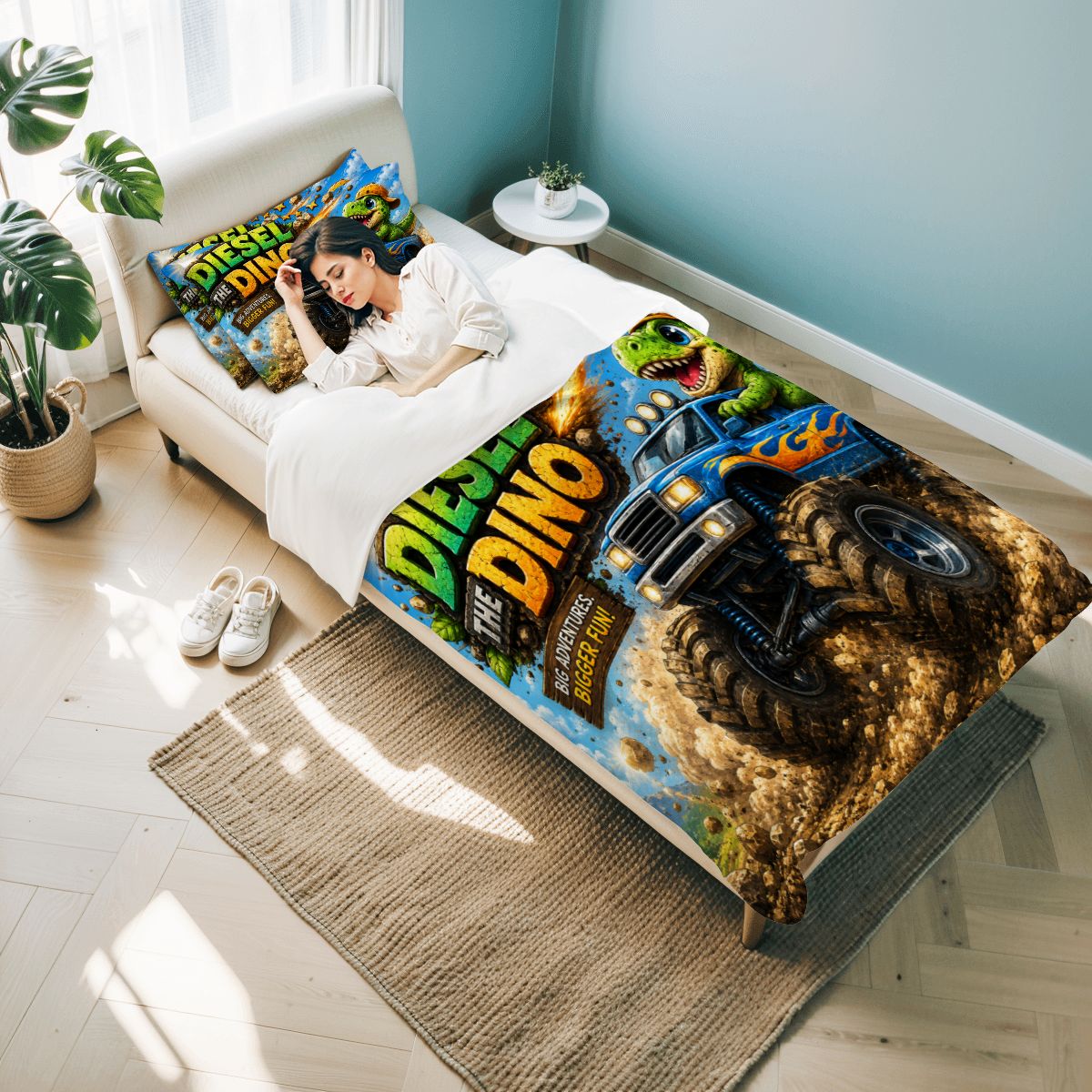 Diesel the Dino, Twin Duvet Cover Set 68"x86"