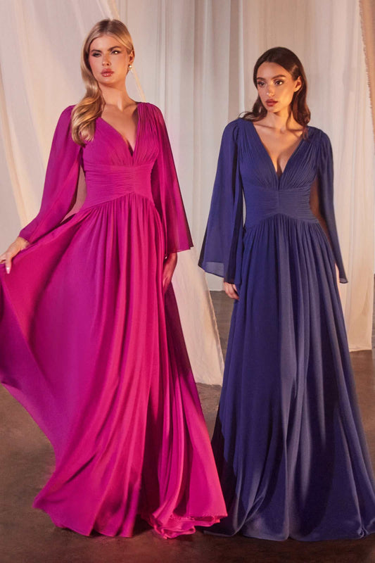 Ladivine CH028 Long A-Line Caplet Dress in Chiffon