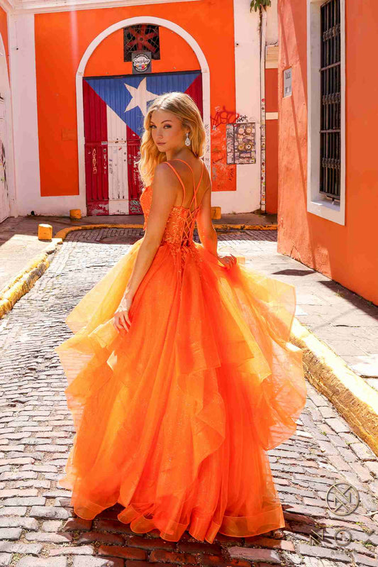 Nox Anabel H1351 Long A-Line Tiered Layered Ruffled Tulle Ballgown