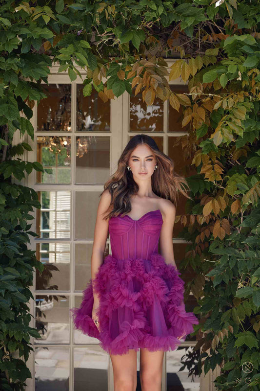 Nox Anabel Y859 Dress Strapless Sweetheart A-Line Ruffled Skirt