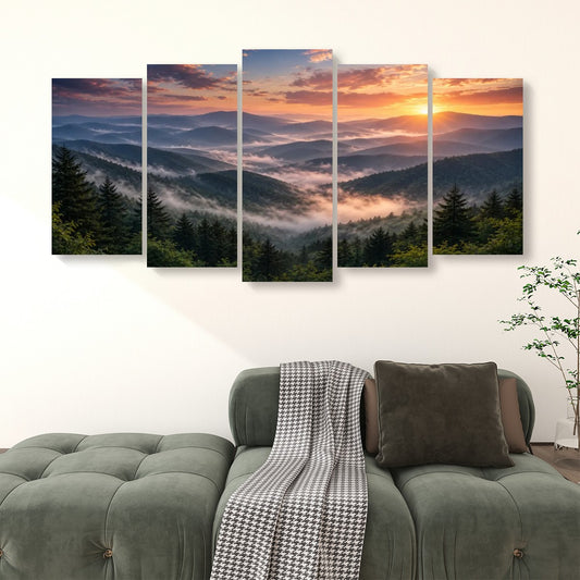 Smokey Mountains, 5 Panel Canvas Prints Wall Art (Set C)