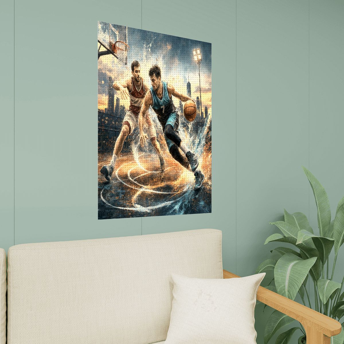 Basketball Action DIY Diamond Art with Frame