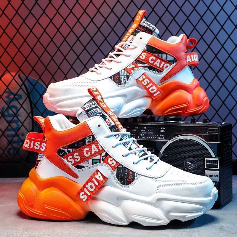 Spring men's shoes, summer high school basketball sports, running shoes for teenagers, casual high cut thick soled dad sneakers