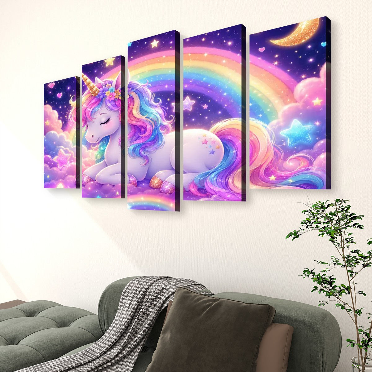 Unicorn, 5 Panels Canvas Prints Wall Art (Set C)