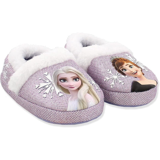 Disney Frozen Toddler Girls 5/6 Purple Elsa Anna Slippers Slip On House Shoes