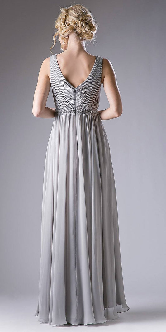 Cinderella Divine 1001 Ruched V-Neck A-line Long Chiffon Dress