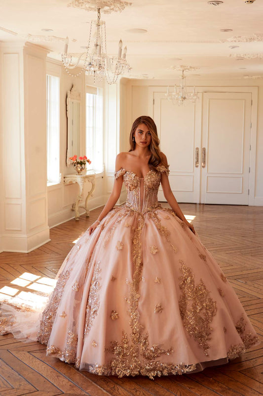 Juliet JT1485J Off the Shoulder Cinderella Quinceanera Ball Gown