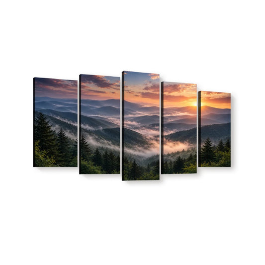 Smokey Mountains, 5 Panel Canvas Prints Wall Art (Set C)