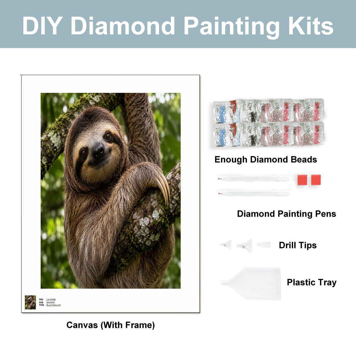 Sloth, DIY Diamond Painting with Frame