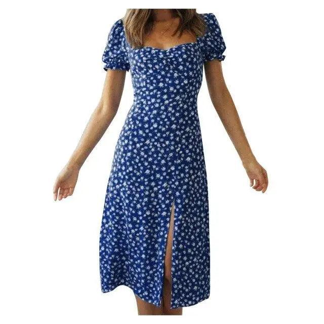 New Summer Fashion Floral Printed Square Neck Dress -  Fashion Party Wear Dresses for women