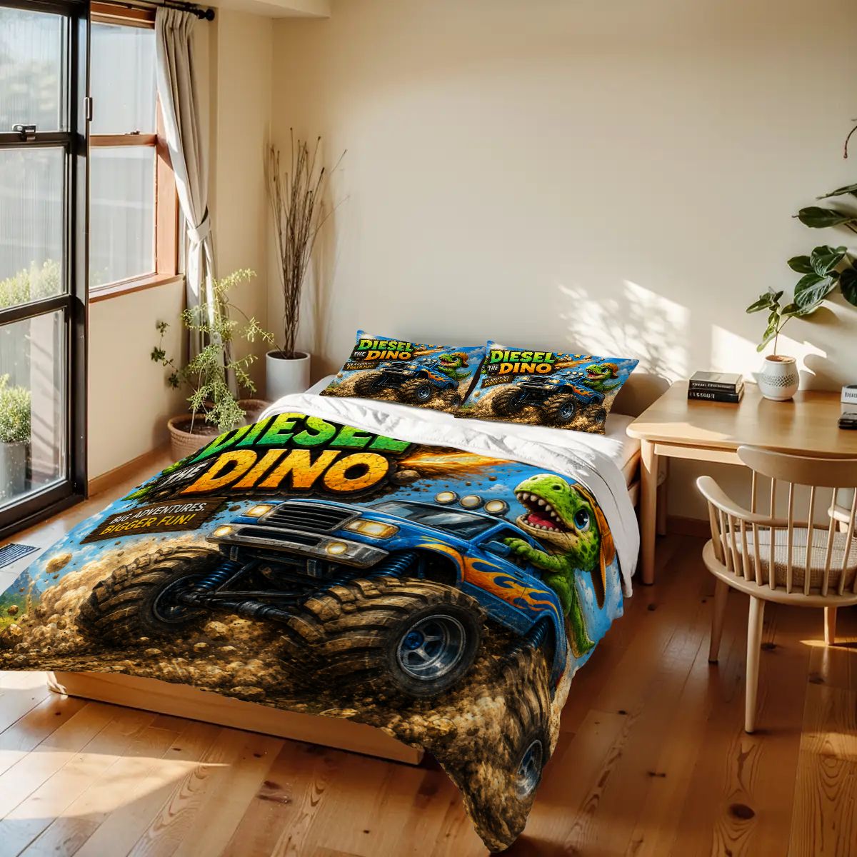 Diesel the Dino, Twin Duvet Cover Set 68"x86"