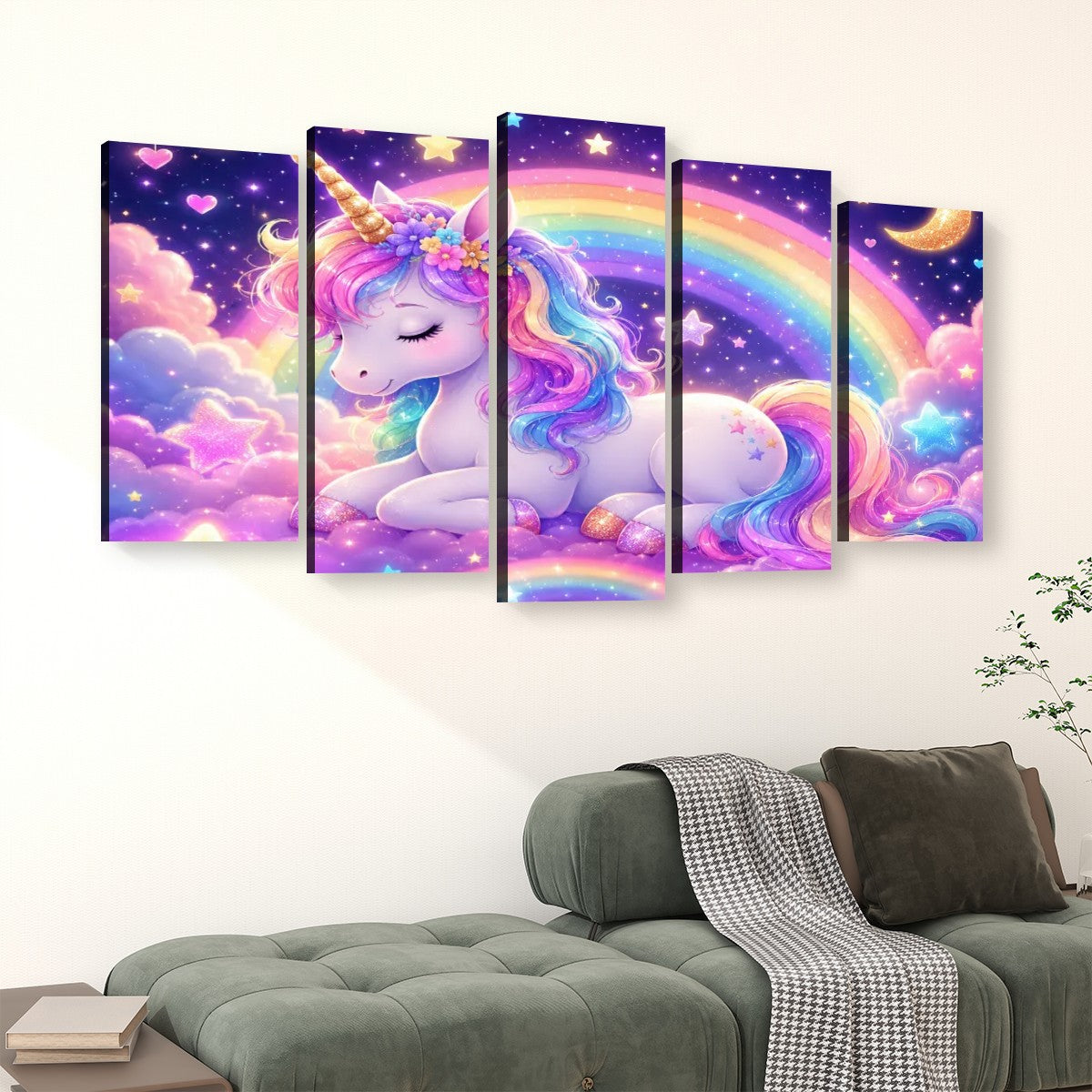 Unicorn, 5 Panels Canvas Prints Wall Art (Set C)