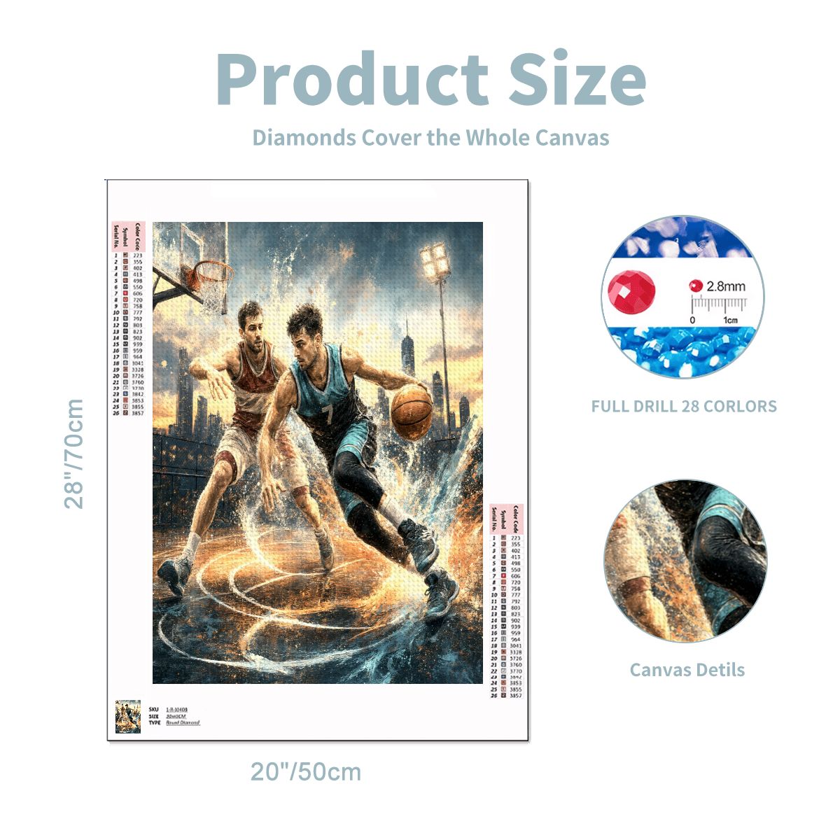 Basketball Action DIY Diamond Art with Frame