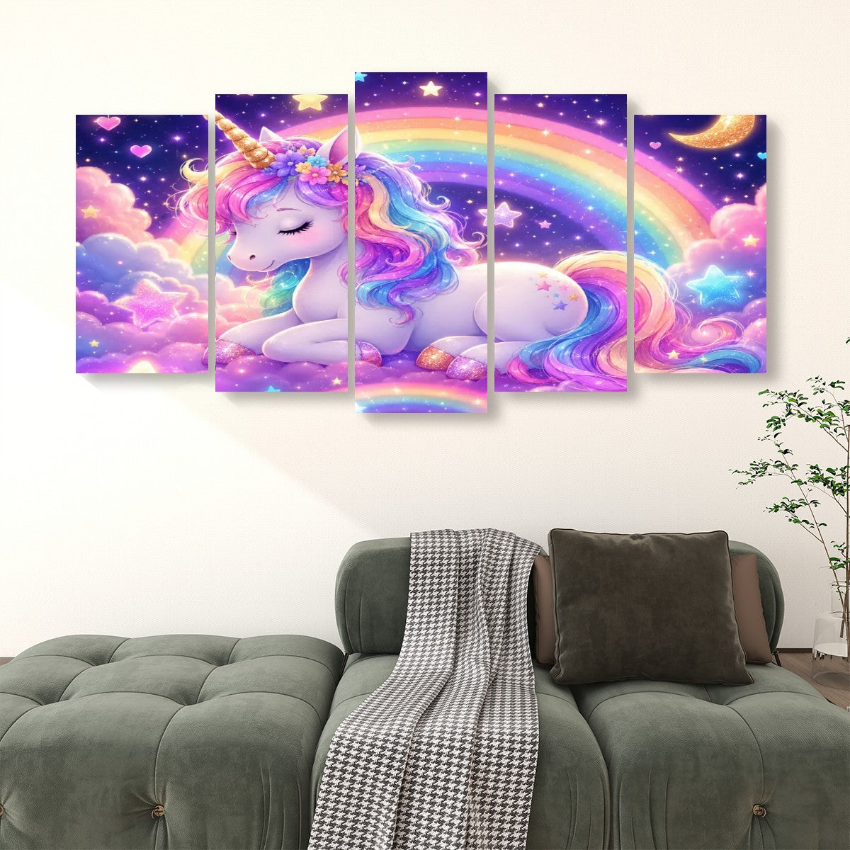 Unicorn, 5 Panels Canvas Prints Wall Art (Set C)