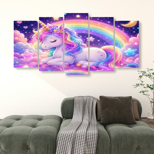 Unicorn, 5 Panels Canvas Prints Wall Art (Set C)
