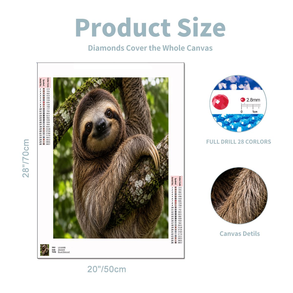 Sloth, DIY Diamond Painting with Frame