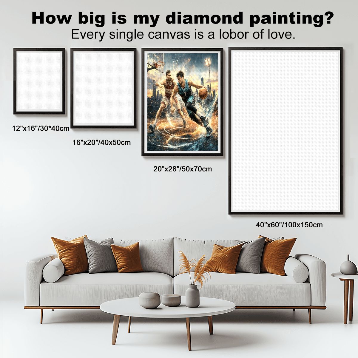 Basketball Action DIY Diamond Art with Frame