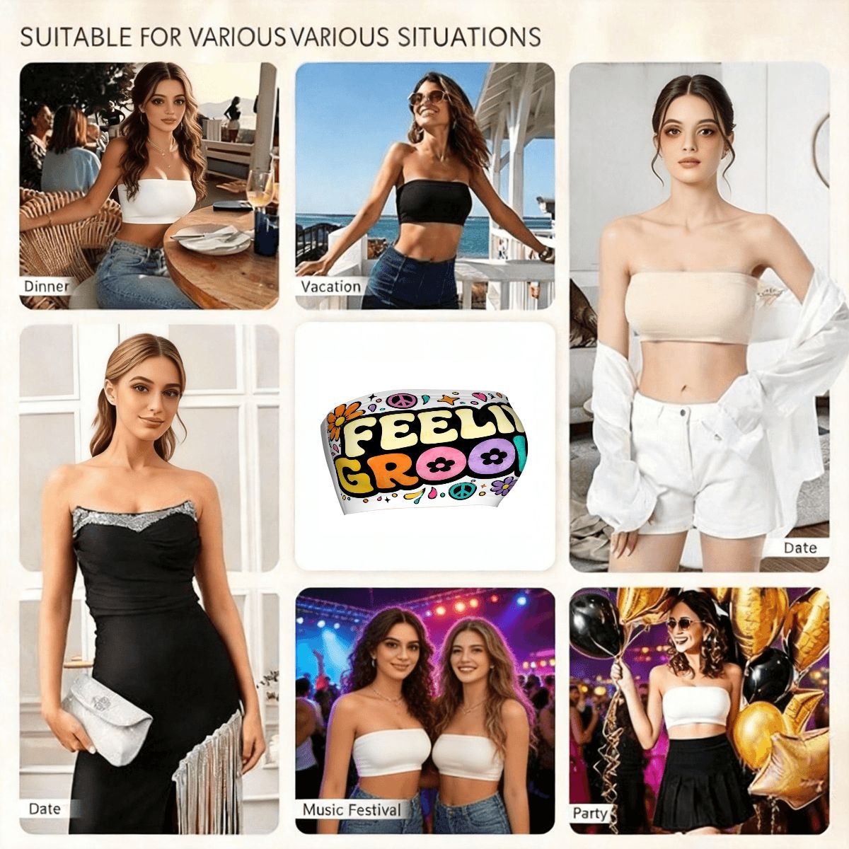 Women's Strapless Tube Top 70's