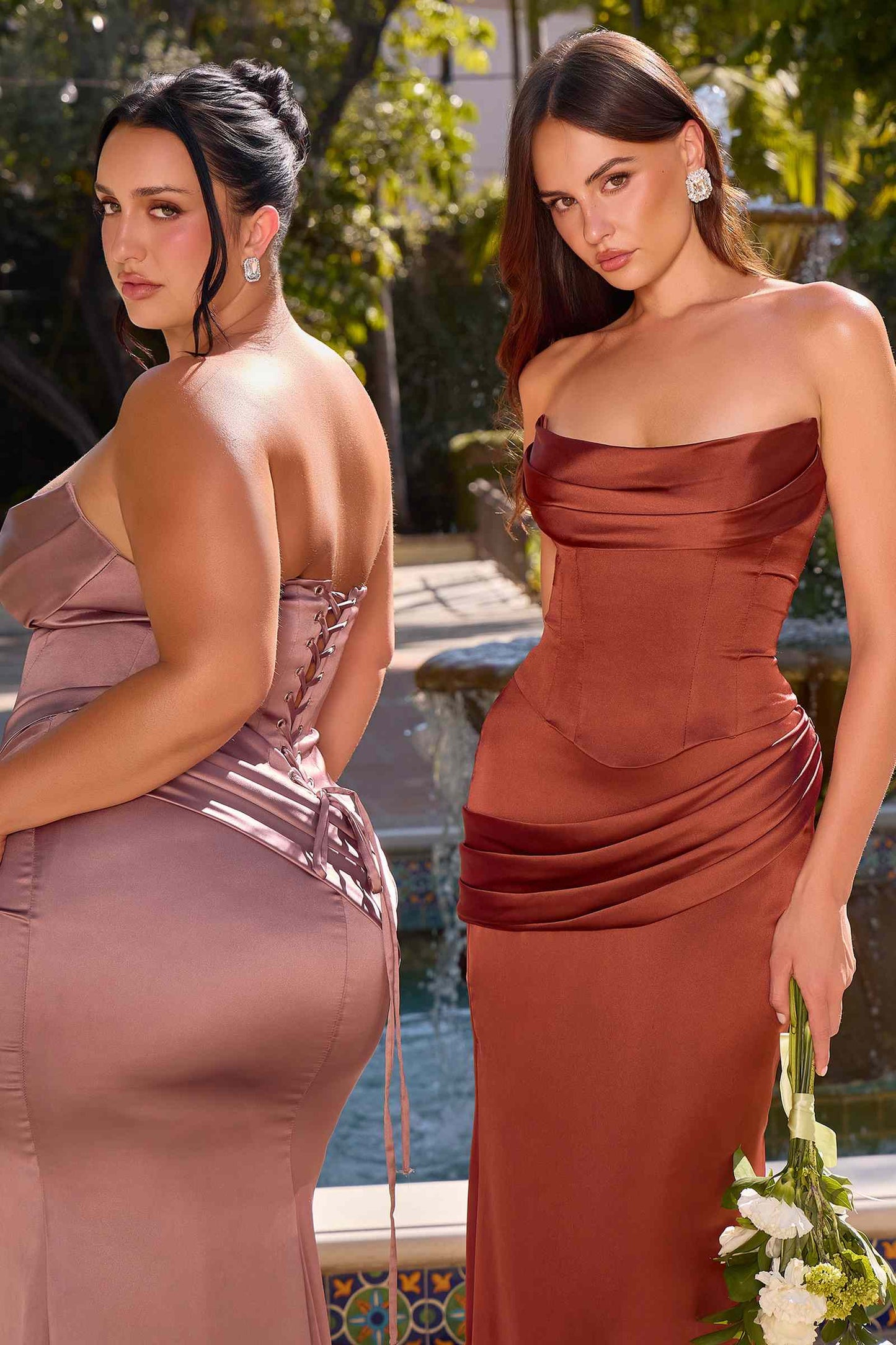 Ladivine 7439 Luxe Satin Strapless Two Piece Fitted Gown