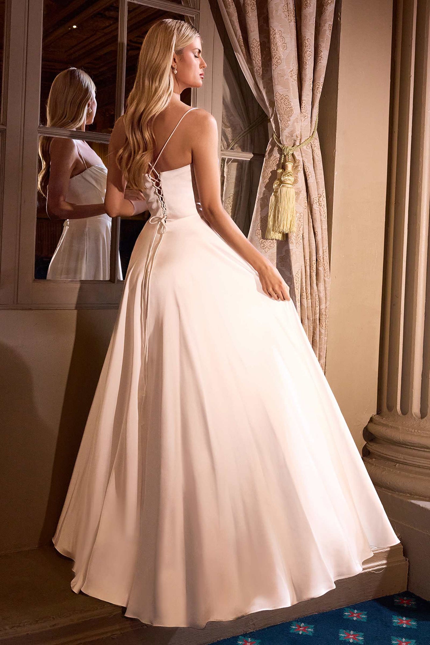 Ladivine 7481W A-Line Bridal Gown Pleated Neckline Spaghetti Straps