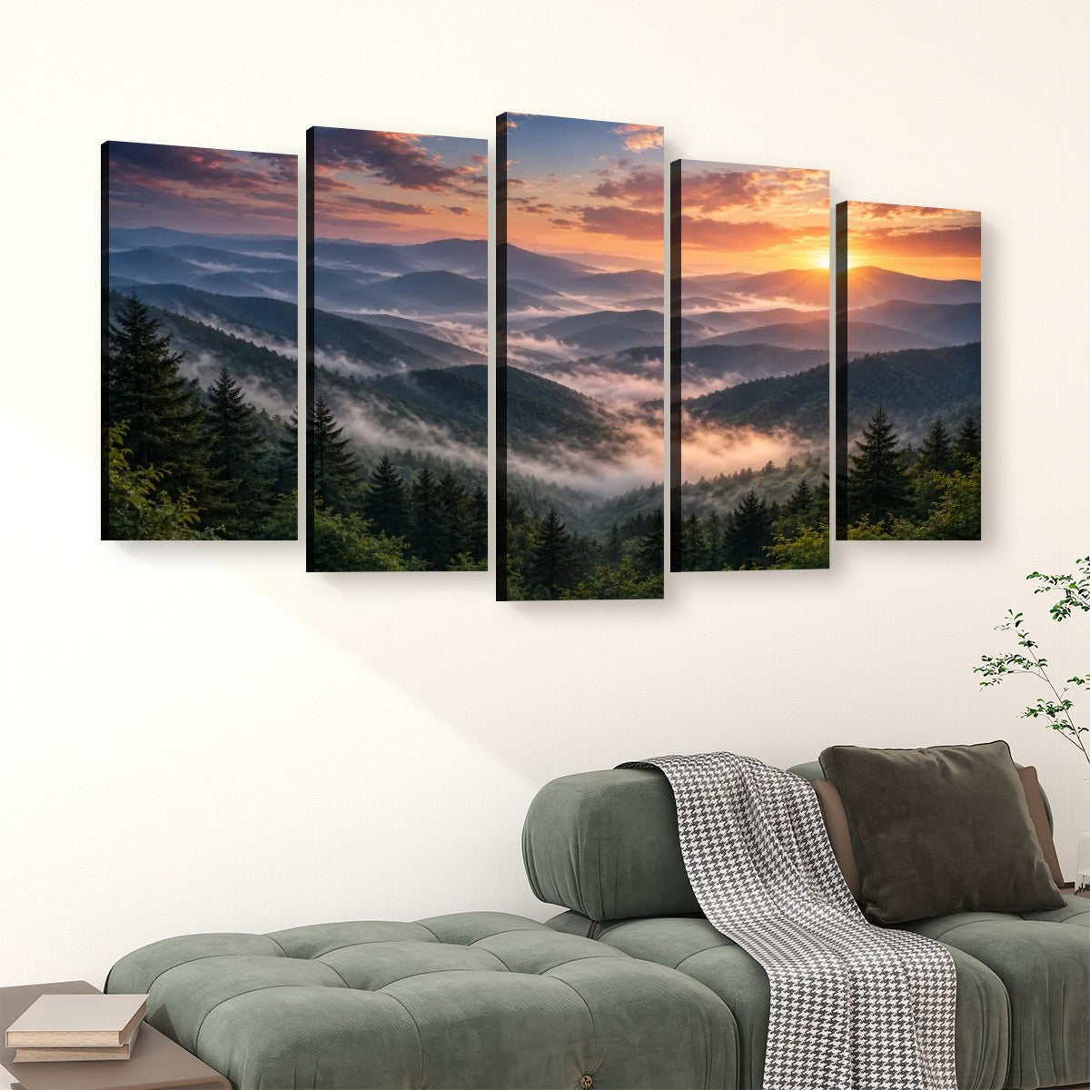 Smokey Mountains, 5 Panel Canvas Prints Wall Art (Set C)