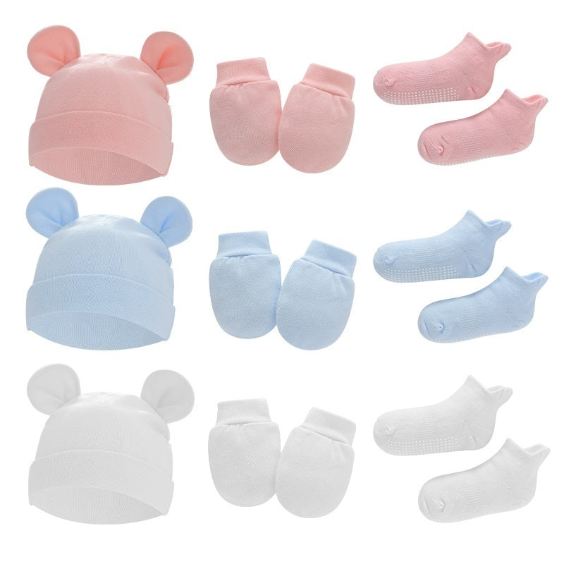 Newborn Hat Mittens And Socks Set With Rubber-soled Shoes
