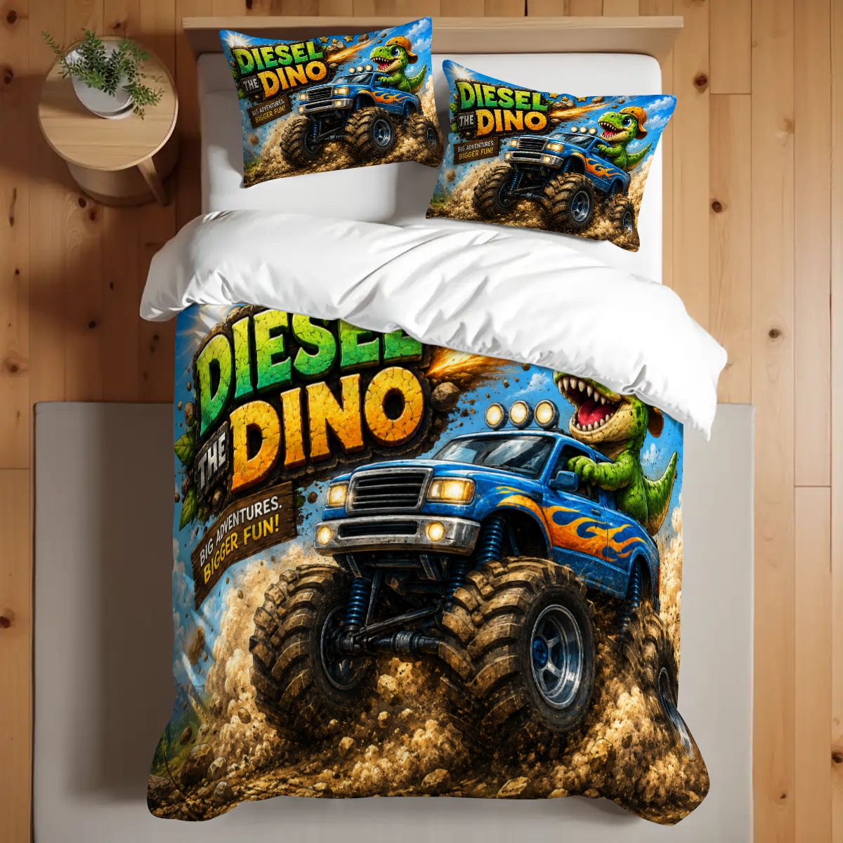 Diesel the Dino, Twin Duvet Cover Set 68"x86"