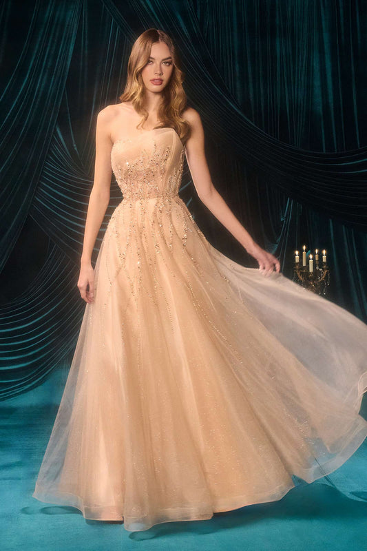 Andrea & Leo A1491 Boned Asymmetrical Sequin Bodice A-Line Formal Dress