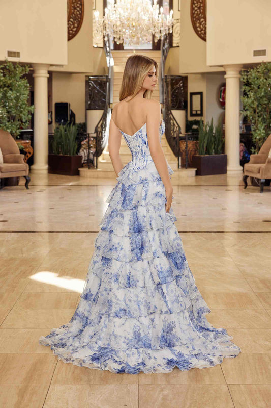 Nox Anabel A1752 Flowy Strapless A-Line Ruffled Layered Chiffon Prom Gown