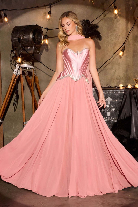Ladivine CD668 Sculpted Satin Corset Bodice Timeless A-Line Ball Gown