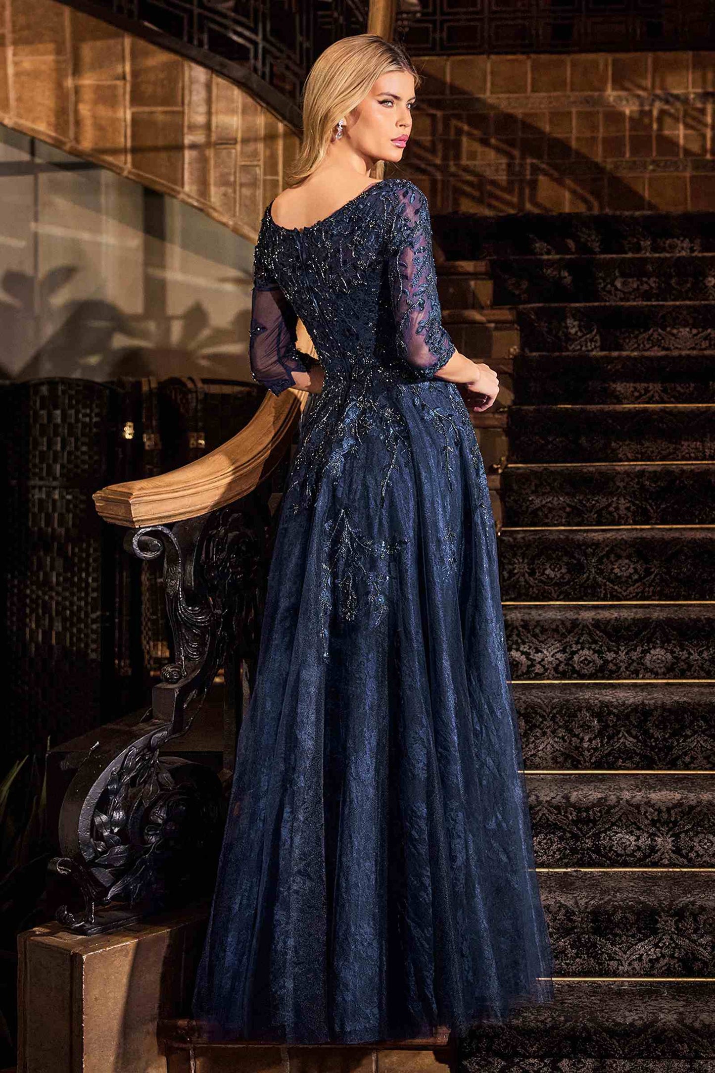 Ladivine CK2401 A-Line Lace & Tulle Modest Mother of the Bride Gown