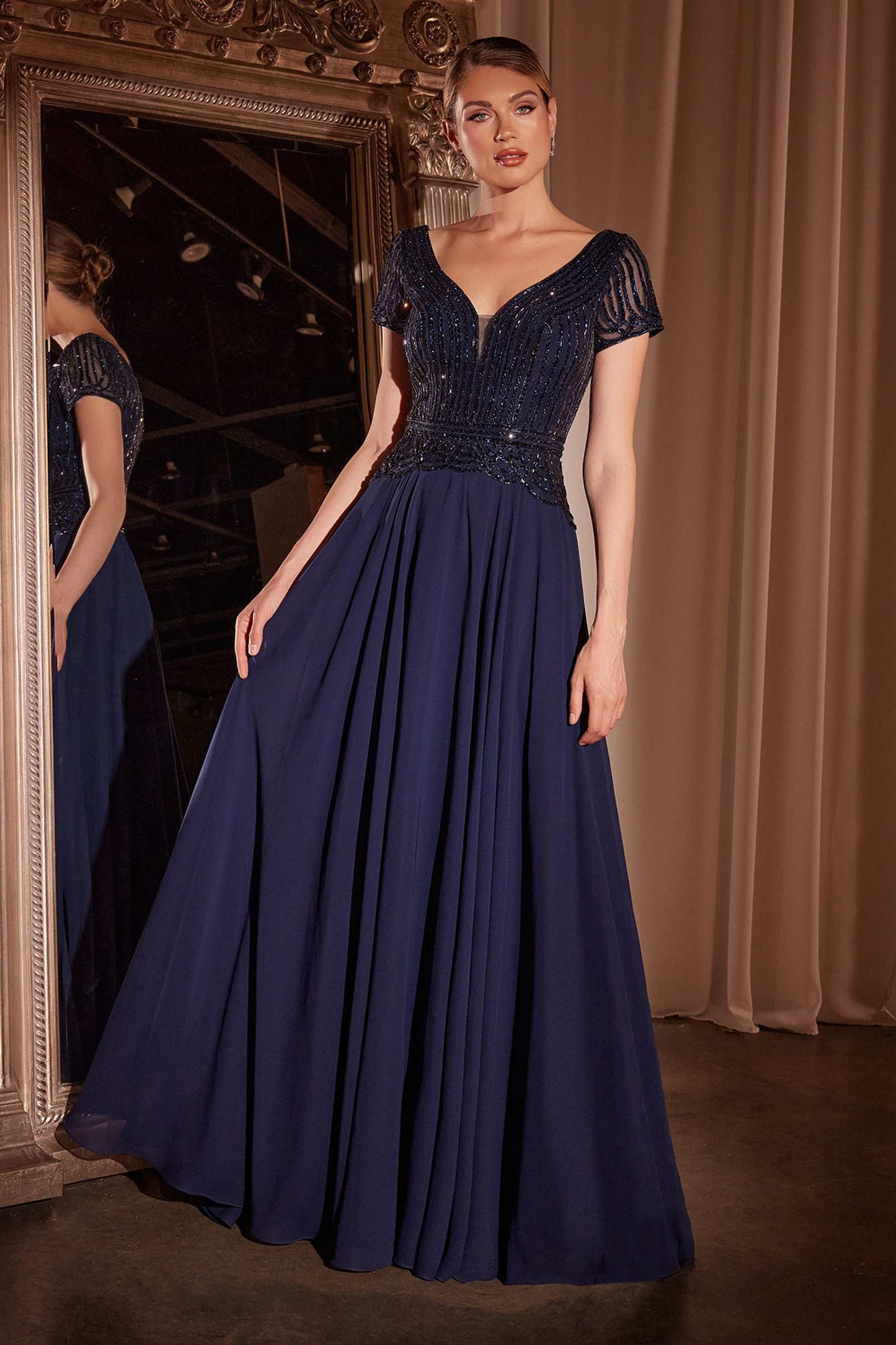 Ladivine CL07 A-Line Chiffon Beaded Gown