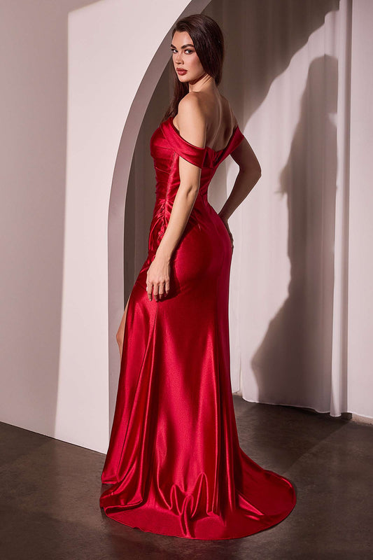 Ladivine J877 Dress Glistening Satin Off the Shoulder Gown