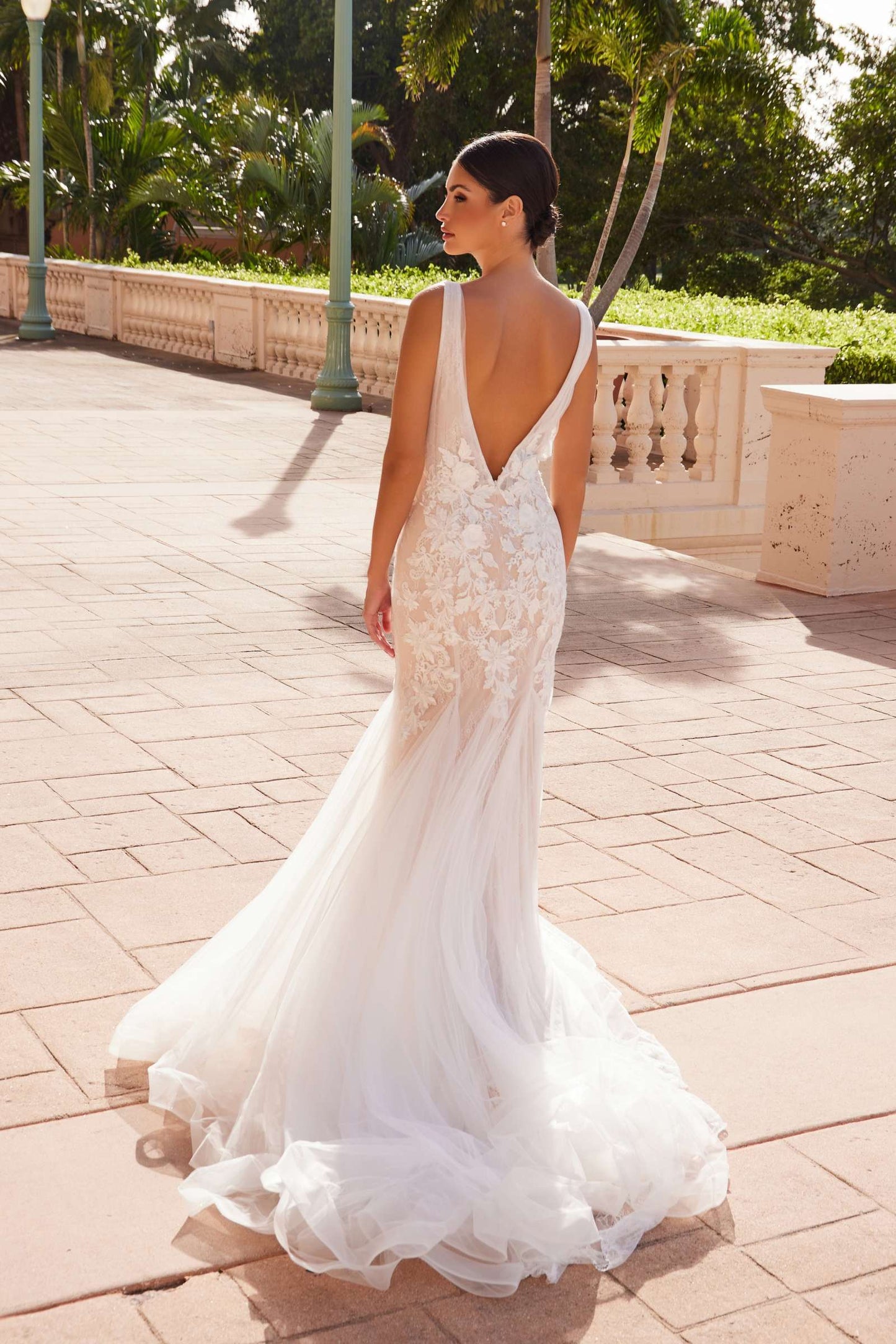 Nox Anabel JE917 V-Neck Mermaid Dress Lace and Tulle Skirt