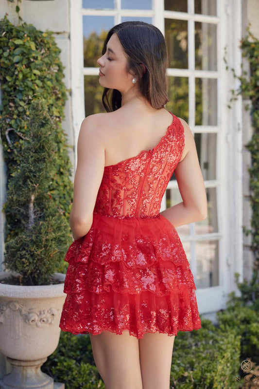 Nox Anabel K855 One Shoulder A-Line Embellished Homecoming Dress