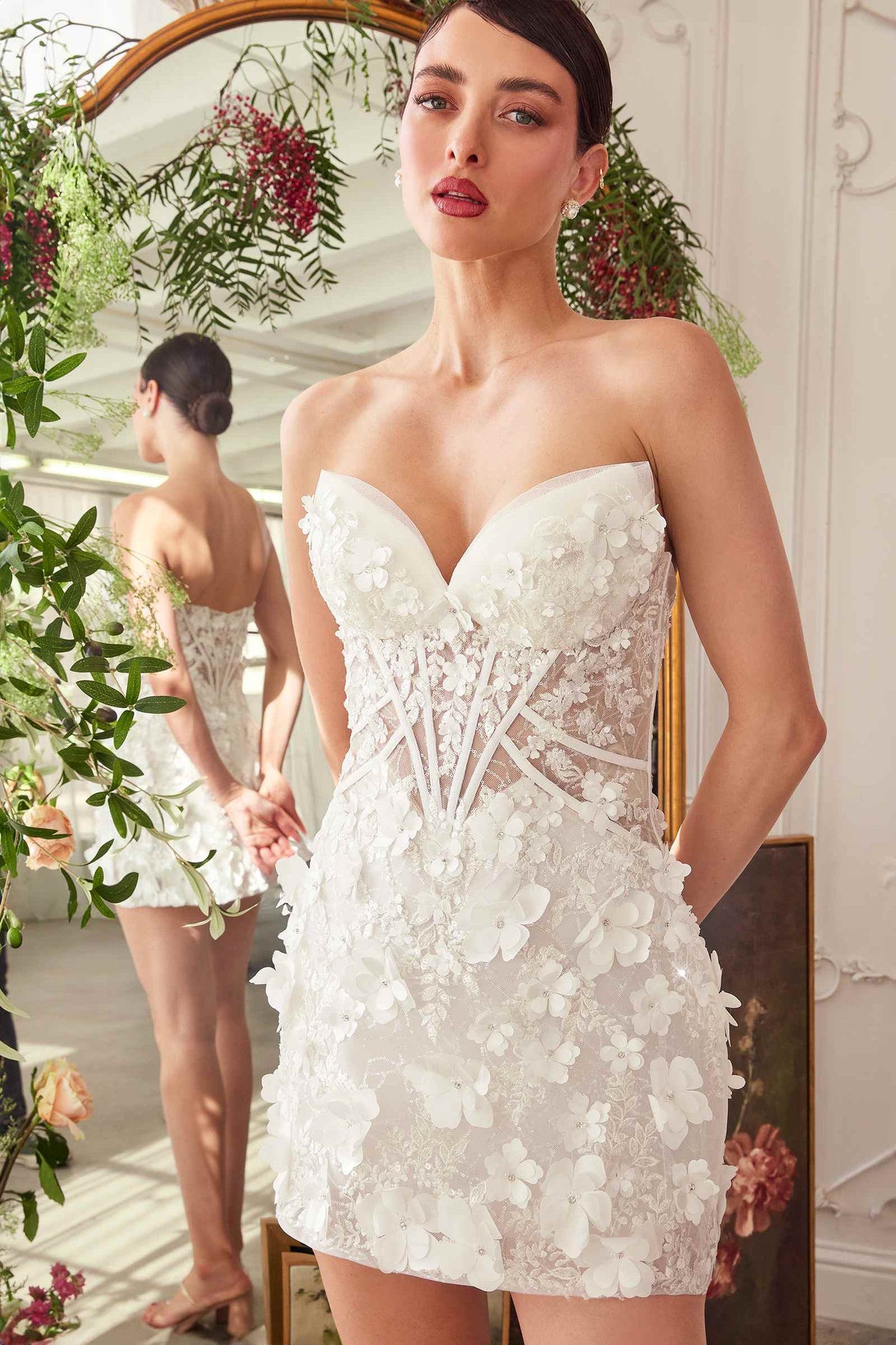 Andrea & Leo WL083 Deep Sweetheart Strapless Midi Short Bridal Dress