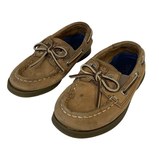 Sperry Top Sider Toddler Boys Size 8 Tan Leather Slide On Boat Comfort Shoes