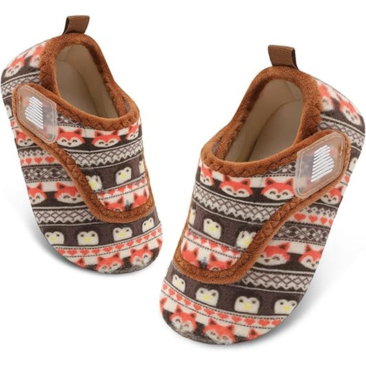 New Barerun Toddler Boys 6-6.5 SlippersFuzzy Latch & Hook Close Non Slip Shoes