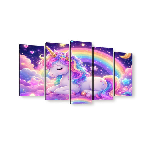 Unicorn, 5 Panels Canvas Prints Wall Art (Set C)