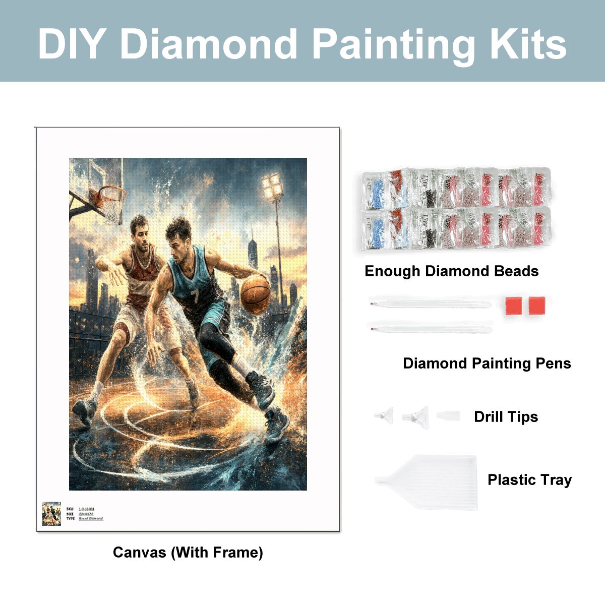 Basketball Action DIY Diamond Art with Frame