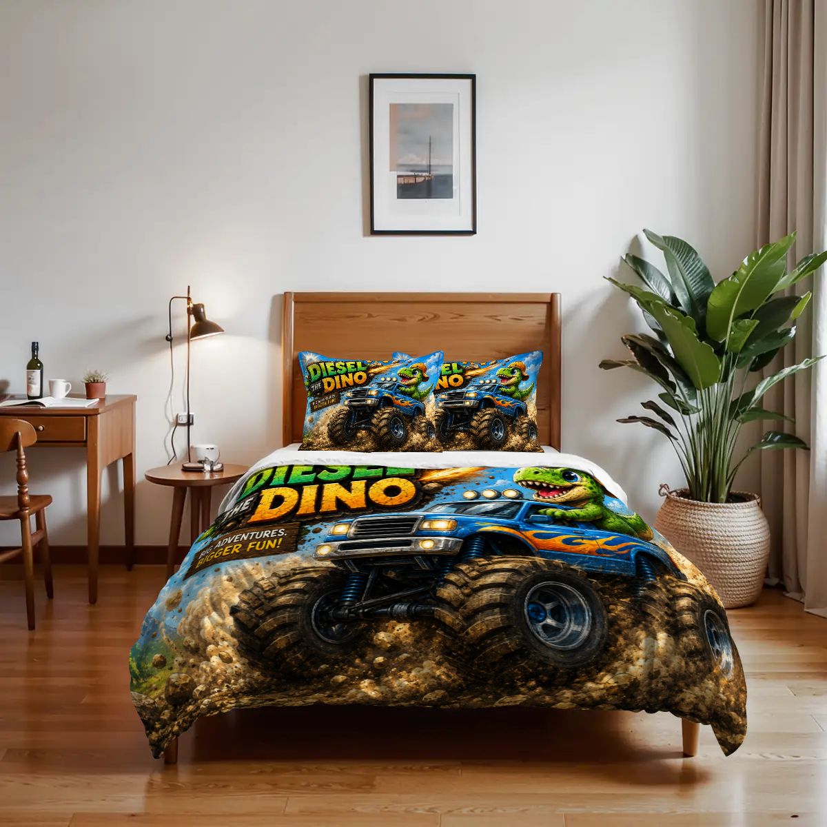 Diesel the Dino, Twin Duvet Cover Set 68"x86"