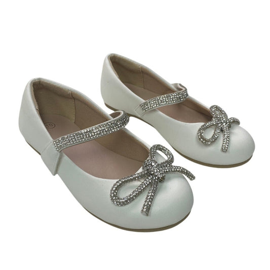 New Toddler Girls Size 10 White Mary Jane Silver Sparkle Bow Slide On Flat Shoes
