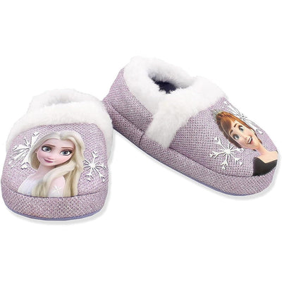 Disney Frozen Toddler Girls 5/6 Purple Elsa Anna Slippers Slip On House Shoes