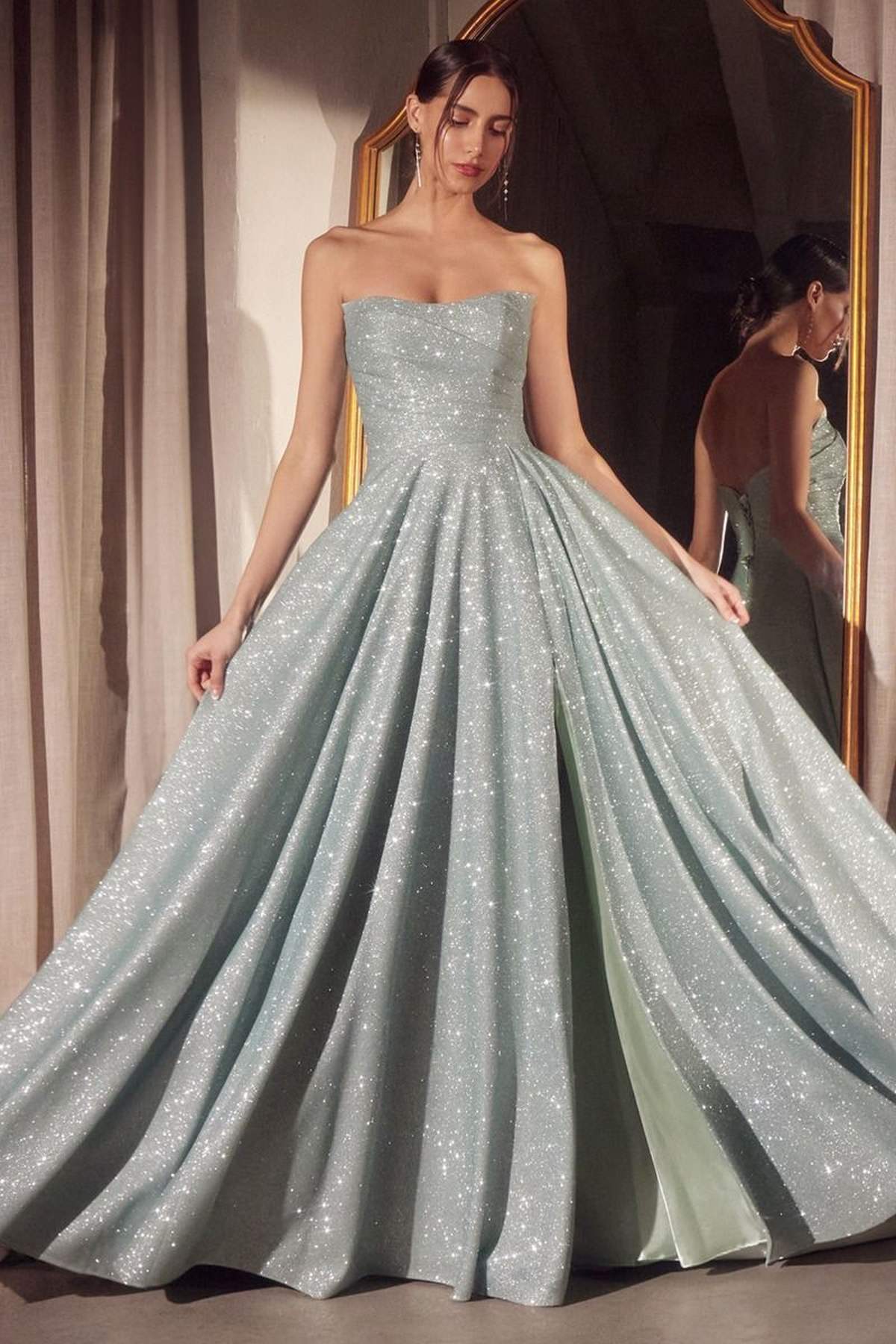 Ladivine Amoris T701 Strapless Glitter A-Line Gown