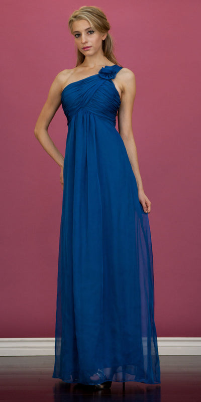 CLEARANCE - Cinderella Divine 7716 Long One Shoulder Chiffon Empire Dress